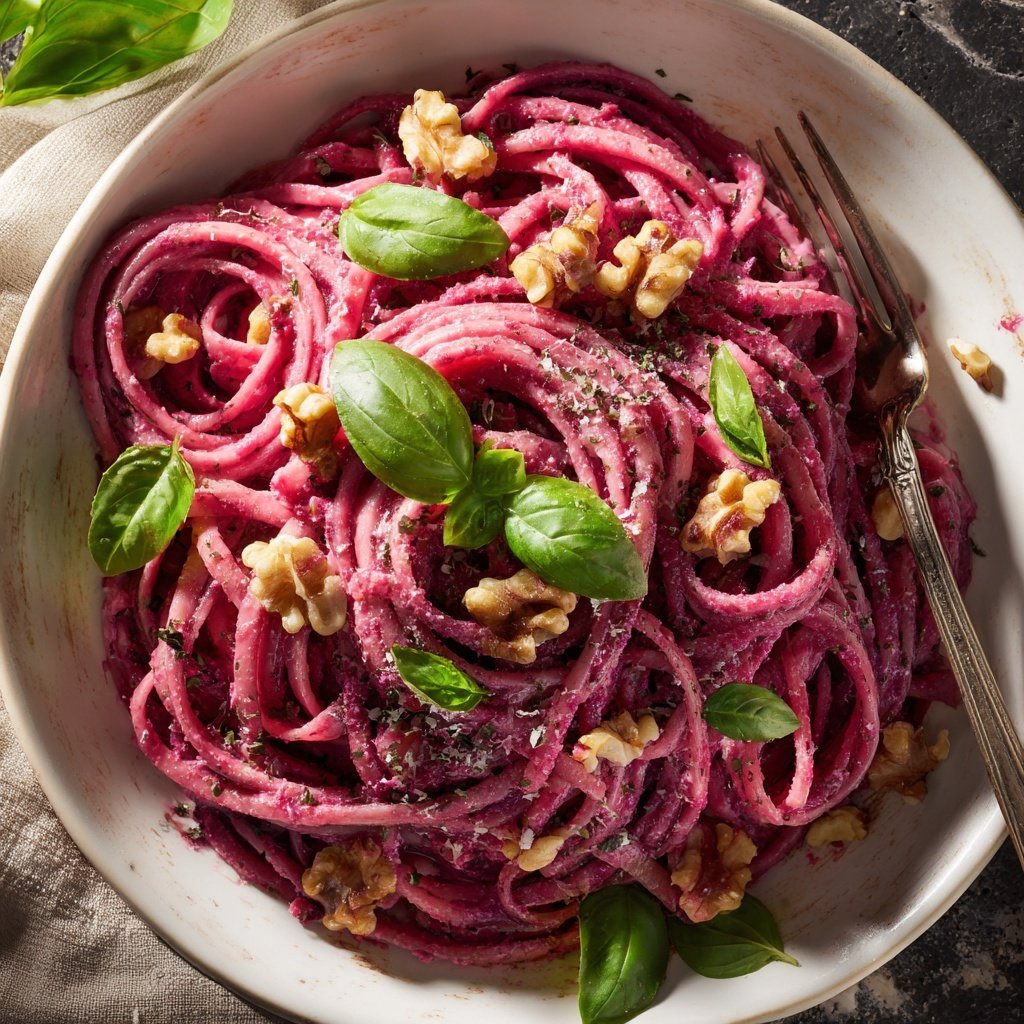 Pasta with Pink Beet Pesto